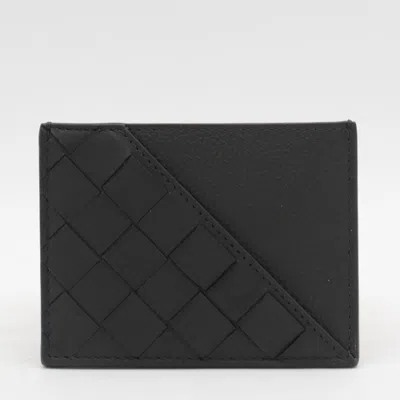 Bottega Veneta Dark Green Leather Card Holder In Dark Green/silver