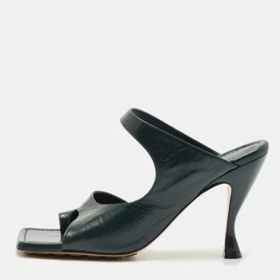 Pre-owned Bottega Veneta Dark Green Leather Square Toe Slide Sandals Size 39