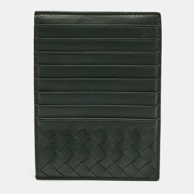 Pre-owned Bottega Veneta Dark Green Leather Zip Card Holder
