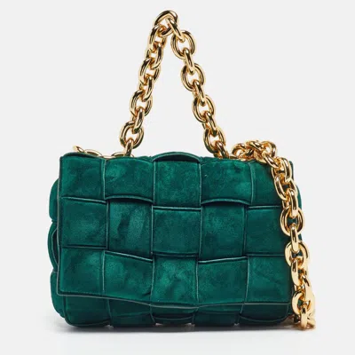Pre-owned Bottega Veneta Dark Green Padded Suede Chain Cassette Shoulder Bag