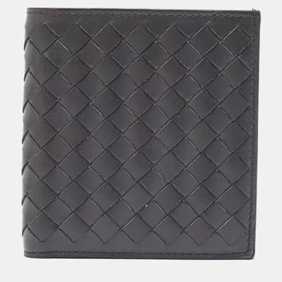 Pre-owned Bottega Veneta Dark Grey Intrecciato Leather Bifold Wallet