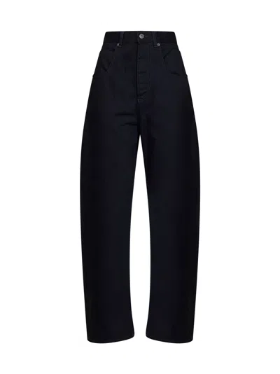 Bottega Veneta Dark Indigo Cotton Denim Curved Leg Jeans In Black