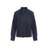 Bottega Veneta Wool Drill Shirt With Yellow Stitching In Blue