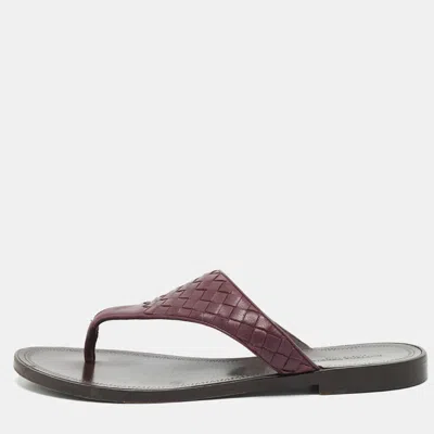 Pre-owned Bottega Veneta Dark Purple Intrecciato Leather Flat Thong Sandals Size 40