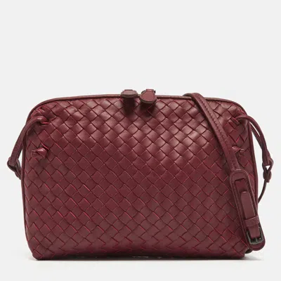 Pre-owned Bottega Veneta Dark Red Intrecciato Leather Nodini Crossbody Bag