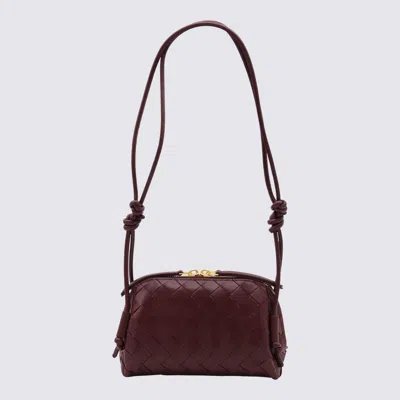 Bottega Veneta Dark Red Leather Concert Pouche In Burgundy