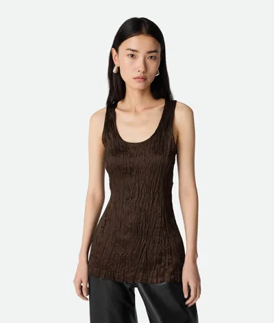 Bottega Veneta Viscose Satin Crushed Tank Top In Ebony