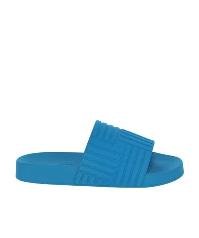 Bottega Veneta Debossed Rubber Slides In Blue