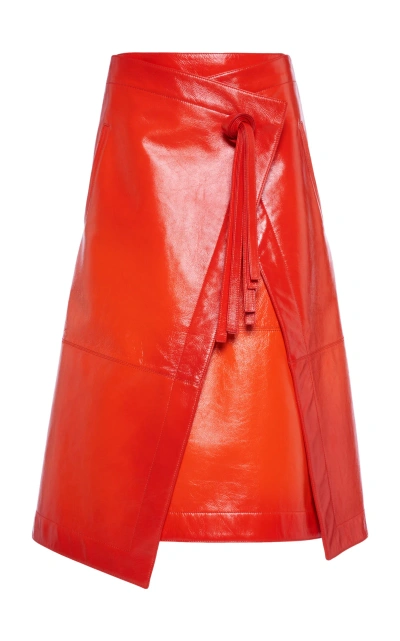 Bottega Veneta Degrade-leather Midi Wrap Skirt In Orange