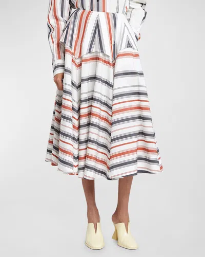 BOTTEGA VENETA DEGRADE STRIPED COTTON TIERED MIDI SKIRT