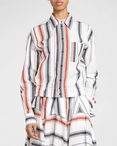 Bottega Veneta Degrade Striped Elasticated-waist Button-down Shirt In White