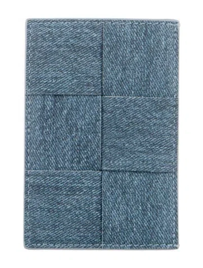 Pre-owned Bottega Veneta Denim Cassette Card Holder Calf Leather Card Holder In Blue