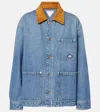 Bottega Veneta Blue Jacket With Suede Collar And Logo Patch In Denim Woman In Blau