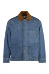 Bottega Veneta Men Blue Jacket With Suede Collar And Logo Patch In Denim Man In Blue