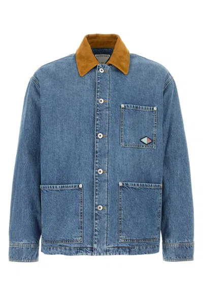 Bottega Veneta Men Blue Jacket With Suede Collar And Logo Patch In Denim Man