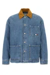 Bottega Veneta Men Blue Jacket With Suede Collar And Logo Patch In Denim Man In Washedmidblue