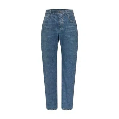 Bottega Veneta Denim Print Leather Pants In Medium Blue Denim