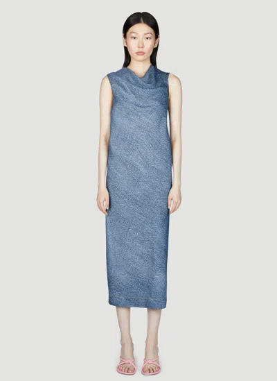 Bottega Veneta Denim Print Midi Dress In Blue
