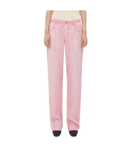 Bottega Veneta Denim Printed Viscose Trousers In Pink