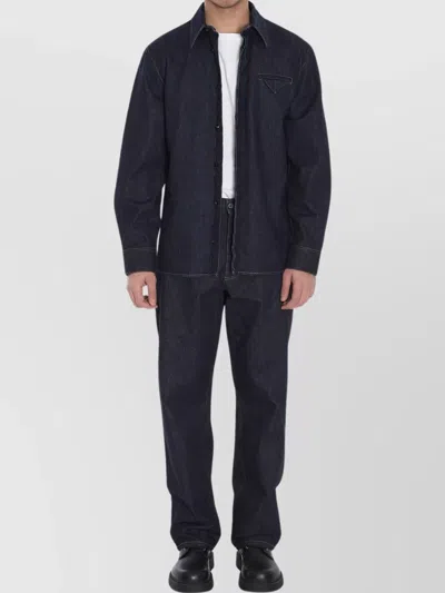 Bottega Veneta Denim Shirt Contrast Stitching In Blue