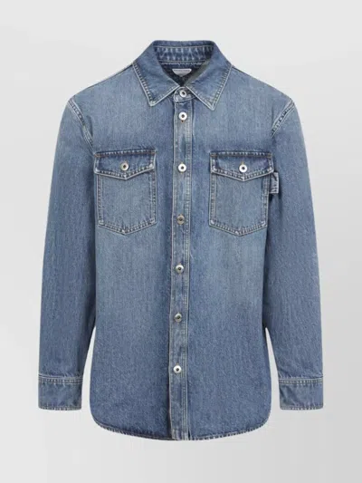 Bottega Veneta Denim Shirt With Flap Pockets And Contrasting Stitching In Blue