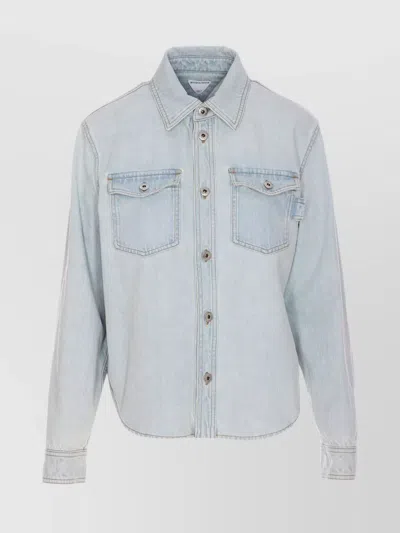 Bottega Veneta Denim Shirt With Long Sleeves And Collar In Blue