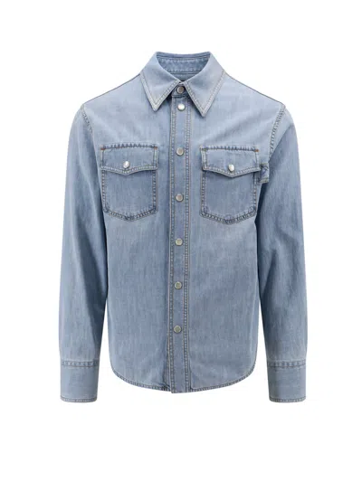 Bottega Veneta Denim Shirt With Mother-of-pearl Buttons In Navy