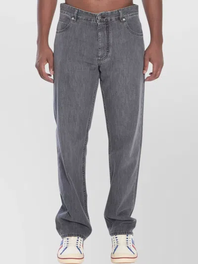 Bottega Veneta Denim Trousers Straight-leg Contrast Stitching In Gray