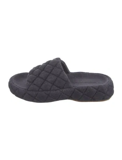 Pre-owned Bottega Veneta Denim Tweed Pattern Slides In Blue