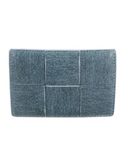 Pre-owned Bottega Veneta Denim-printed Intrecciato Card Holder Intrecciato Weave Card Holder In Blue