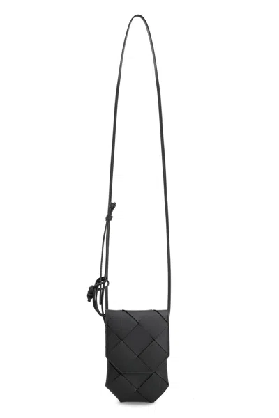Bottega Veneta Diago Vertical Leather Phone Pouch In Black