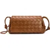 Bottega Veneta Discoteca Intrecciato Leather Crossbody Pouch In Brown