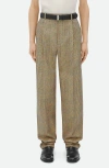 Bottega Veneta Distorted Prince Of Wales Plaid Wool Blend Pants In 1487 Beige/yellow/blue
