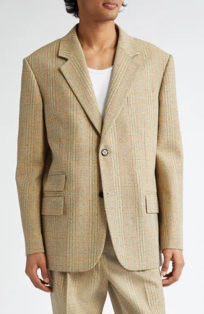 Bottega Veneta Distorted Prince Of Wales Wool Blend Sport Coat In Beige/yellow/blue