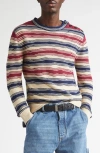 Bottega Veneta Distorted Stripe Linen & Cotton Sweater In 2962 String/ Navy/ Merlot