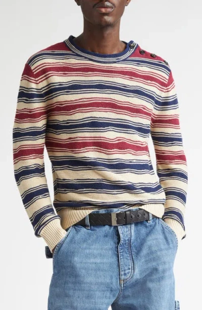 Bottega Veneta Distorted Stripe Linen & Cotton Sweater In 2962 String/ Navy/ Merlot