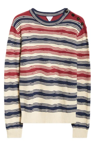 Bottega Veneta Distorted Stripe Linen & Cotton Sweater In 2962 String/navy/merlot