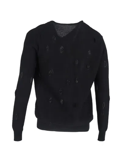Pre-owned Bottega Veneta Distressed V-neck Sweater In Black