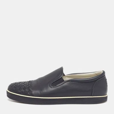 Pre-owned Bottega Veneta Dodger Size 40.5 Black Intrecciato Leather Slip On Sneakers