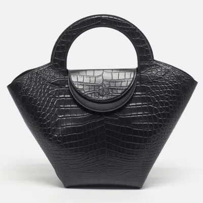 Pre-owned Bottega Veneta Doll Black Crocodile Embossed Leather Tote