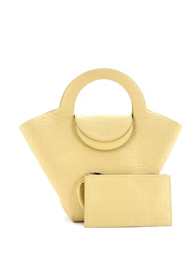 Pre-owned Bottega Veneta Doll Crocodile Embossed Leather Medium Tote Bag In Neutral