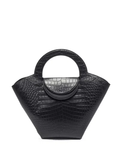 Pre-owned Bottega Veneta Doll Crocodile-embossed Tote Bag In Black