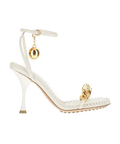 Bottega Veneta Off-white Dot Heeled Sandals In 2916 String