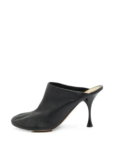 Pre-owned Bottega Veneta Dot Leather Heeled Mules In Black