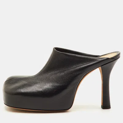 Pre-owned Bottega Veneta Dot Size 36 Black Leather Square Toe Platform Mules