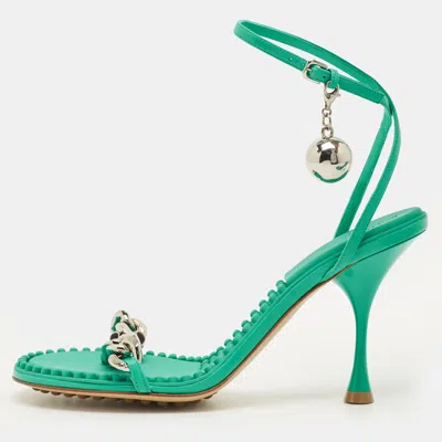 Pre-owned Bottega Veneta Dot Size 38 Green Leather Ankle Strap Sandals