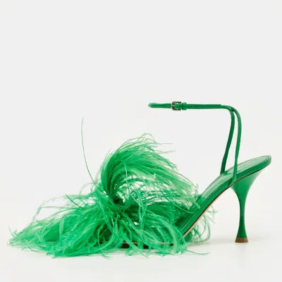 Pre-owned Bottega Veneta Dot Size 39 Green Fur And Leather Ankle Strap Sandals