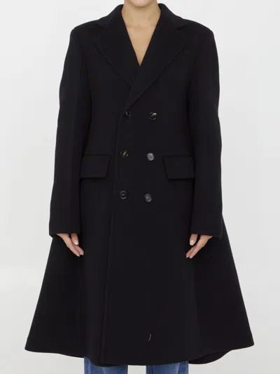 Bottega Veneta Double-breasted Coat With Flap Pockets In Black