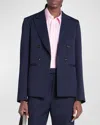 Bottega Veneta Double-breasted Grain De Poudre Wool Blazer In Blue