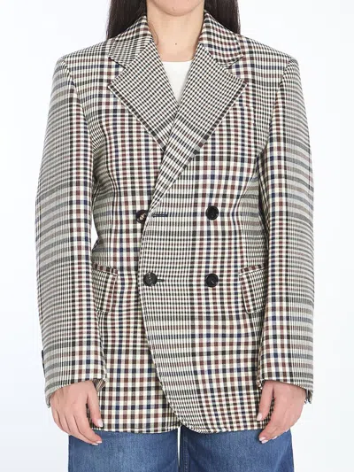 Bottega Veneta Double-breasted Check Blazer In Blue